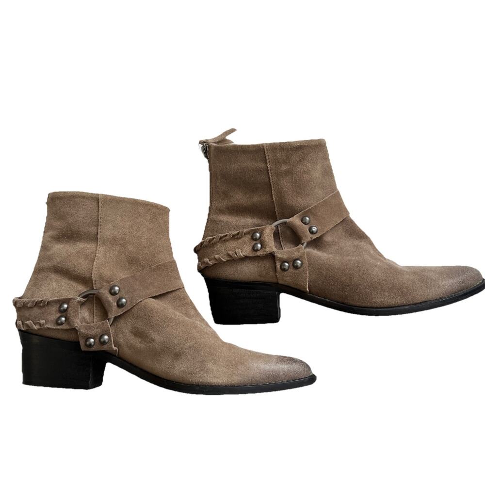 Vintage 7 Alameda Ankle Boot Womens 7.5 Brown Leather Back Zip Harness Western - Picture 8 of 13